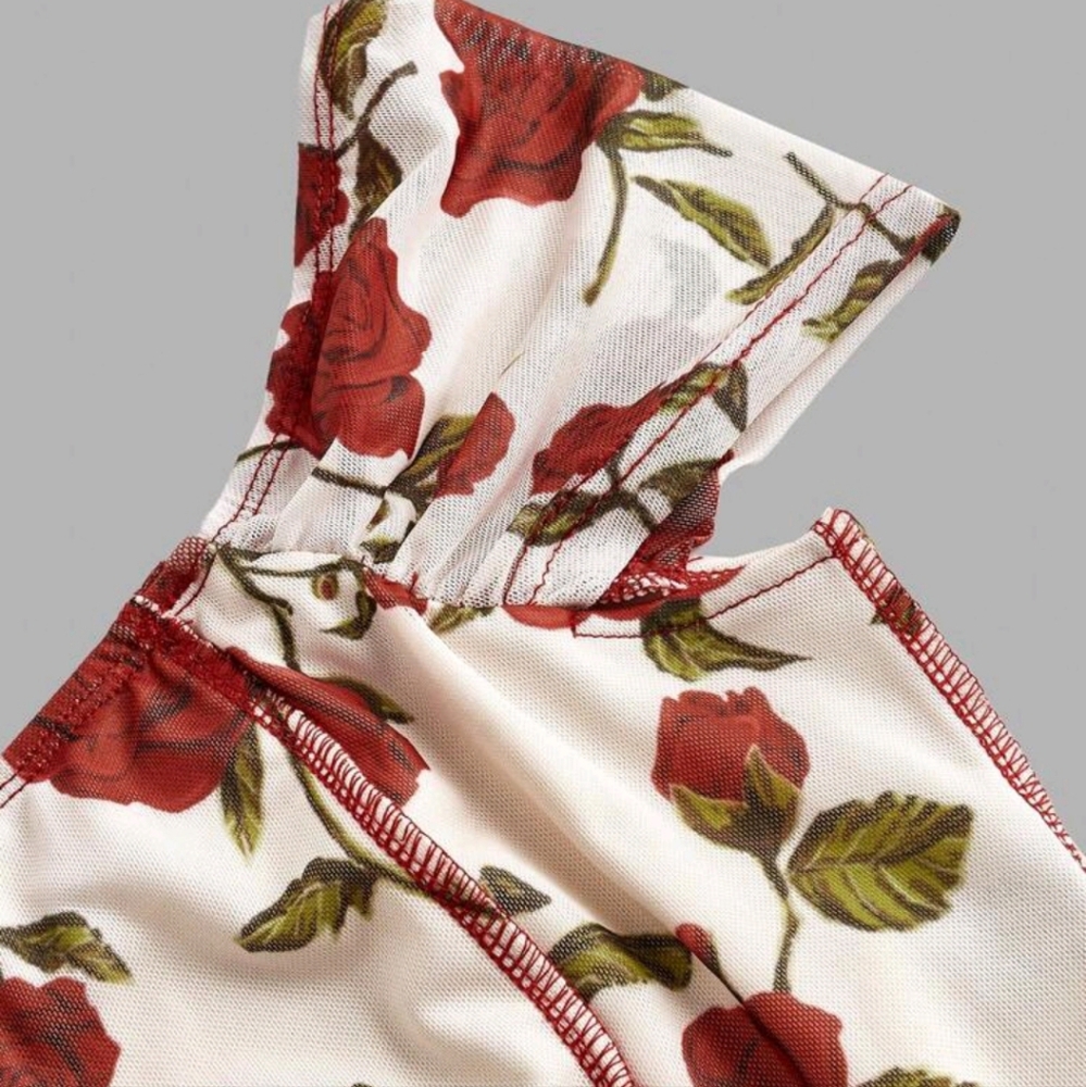 Off-The-Shoulder Retro Floral Color Block Elegant Dress, Vintage Dress - Picture 4 of 4